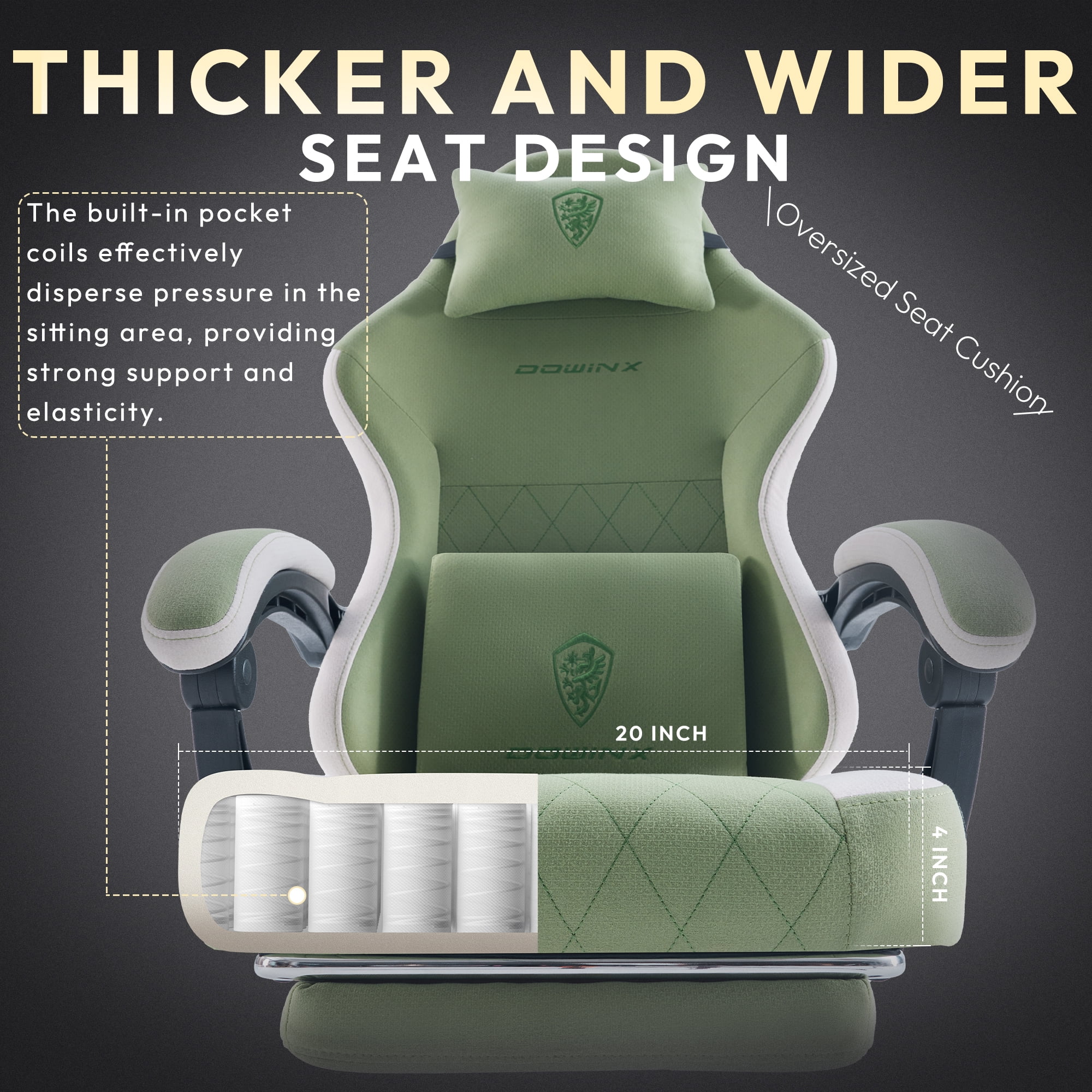 Dowinx Fabric Gaming Chair with Massage Lumbar Support, High Back Ergonomic Computer Chair with Footrest for Adult, Black