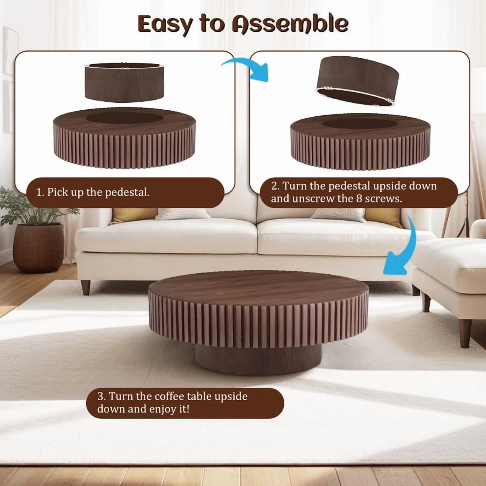 FFH 43.7 inch Oval Coffee Table for Living Room,Handcraft Rustic Corner Coffee Table Nature Wood Relief Sturdy Pedestal for Apartmen,Side Table Centre Table,Nature Wood