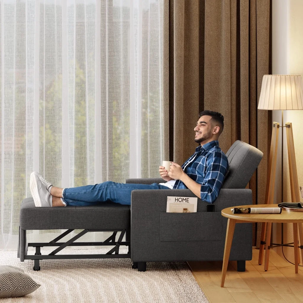 Convertible Sleeper Chair, Aiho 3-in-1 Convertible Sofa Bed Recliner Chair with Pull Out Couch - Dark Gray