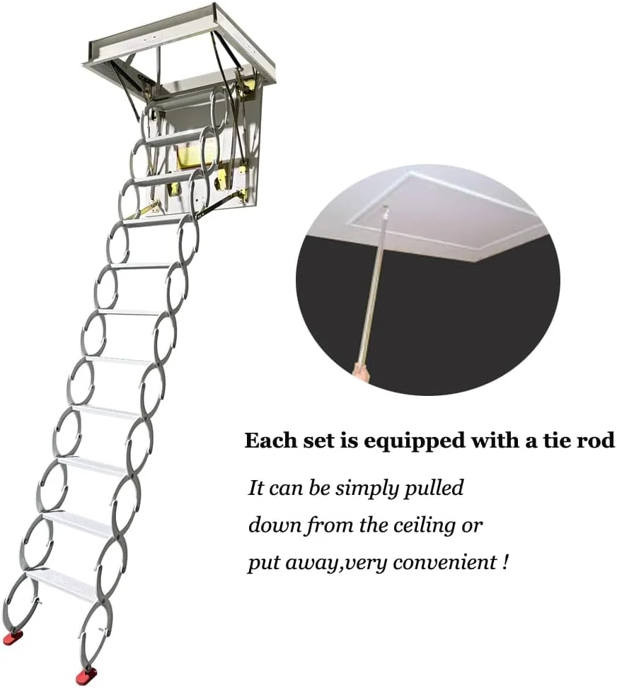 Attic Ladder Rough Opening Size 30 Inch x 30 Inch 12 Steps 9.8 Feet Height