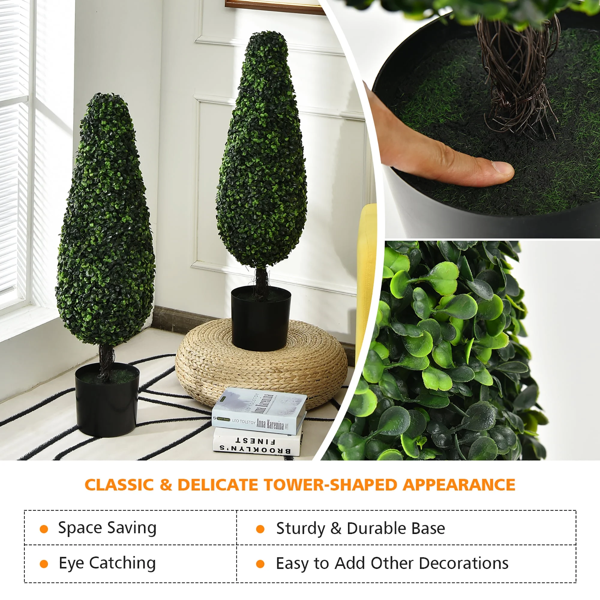 Costway 2 Pack 3FT Artificial Tower Topiary Tree UV Resistant Indoor Outdoor