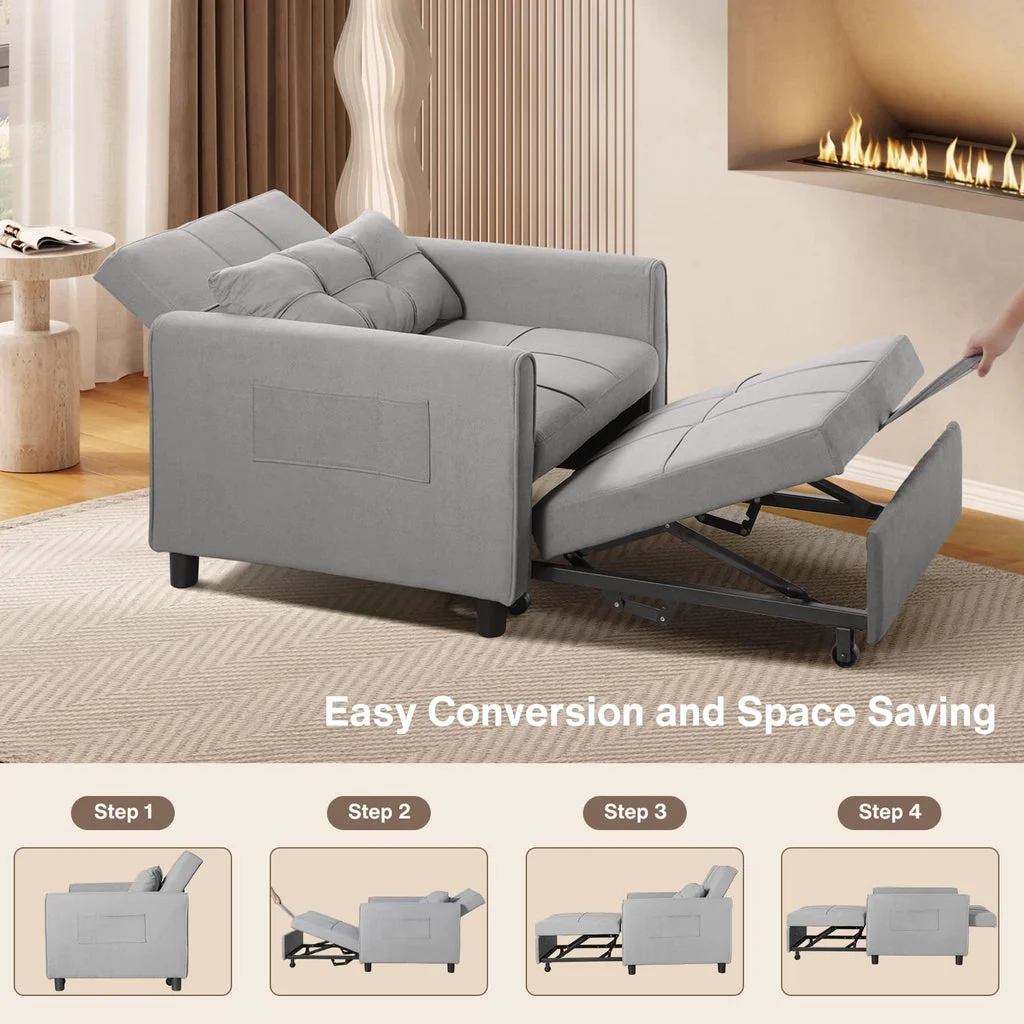 Convertible Sleeper Chair, Aiho 3-in-1 Convertible Sofa Bed Recliner Chair with Pull Out Couch - Dark Gray