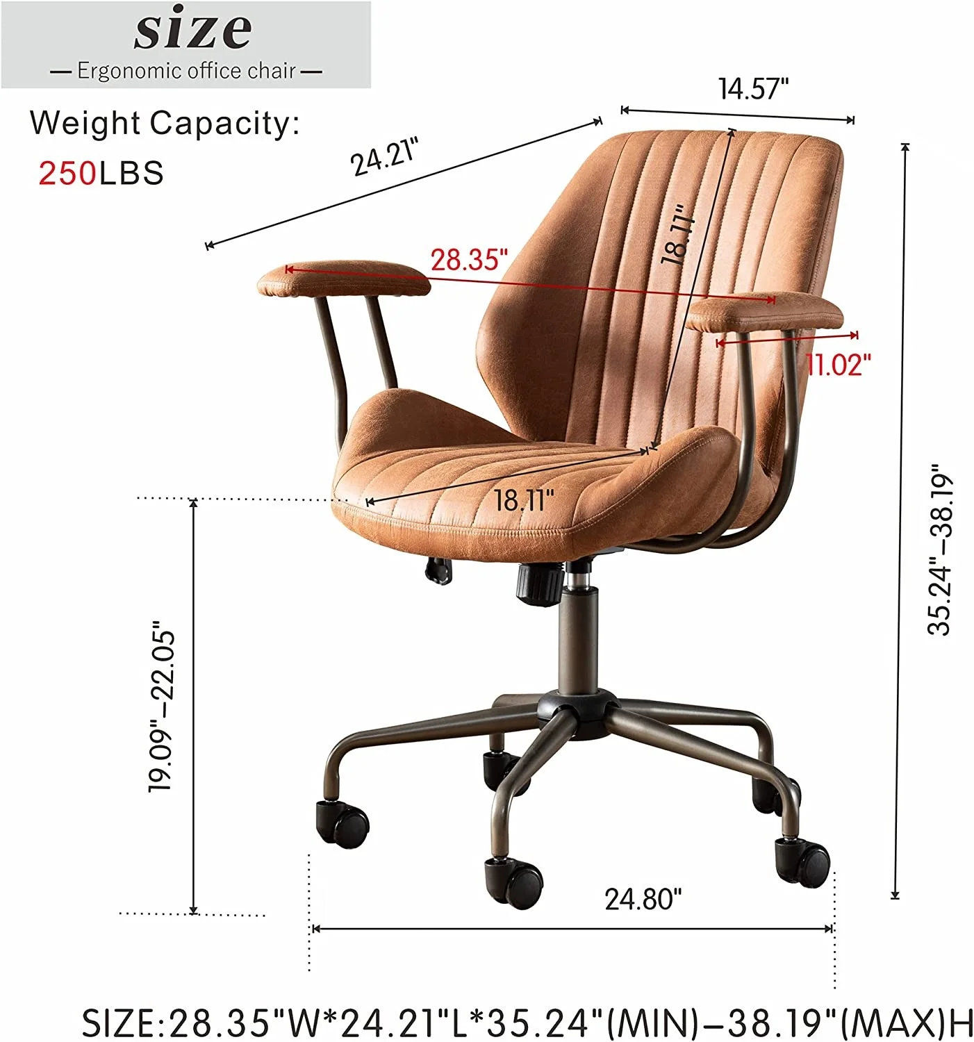 Ovios Ergonomic Office Chair Modern Computer Desk Suede Fabric Desk Chair with Lumbar Support for Home Office