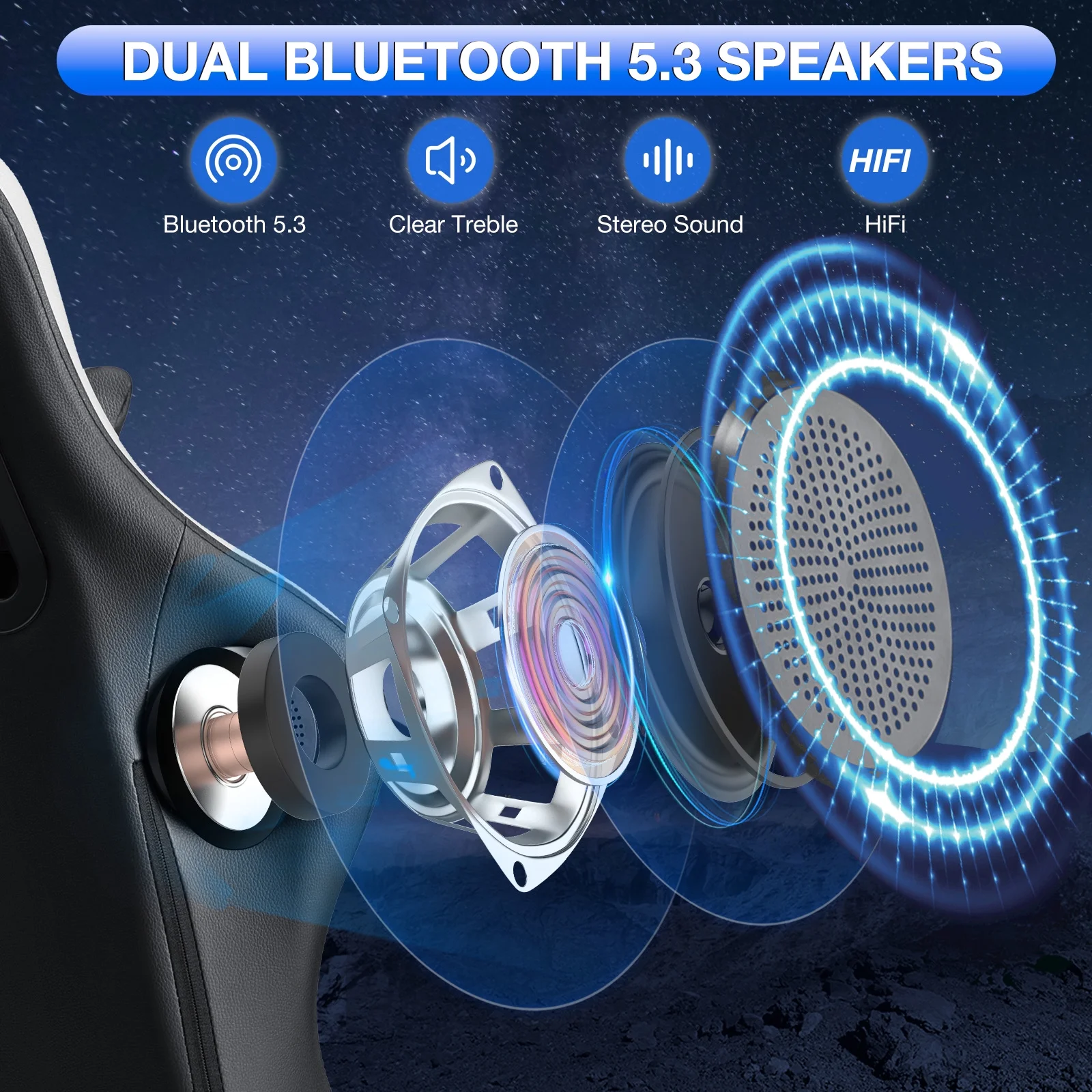 Hoffree Gaming Chair with Speakers PU Gamer Chair with footrest and massage Egonomic Computer Game Chair with Headrest and Lumbar Support for Adults and Office Gaming, 440 LBS