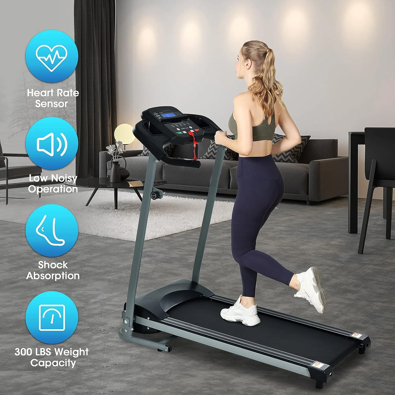 SWERTOY 2.0HP Treadmill for Home Folding 240lb Weight Capacity Walking Jogging Exercise Machine Health & Fitness Fixed Incline with HD Screen 3 Gear Adjustment Shock Absorber Running Belt