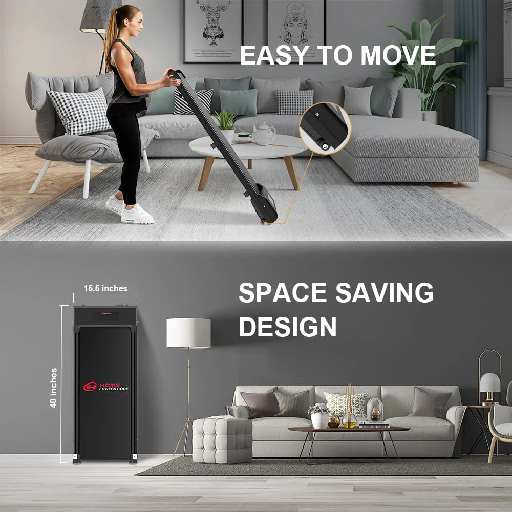 Home Fitness Code Treadmill, Under Desk Treadmill, Ultra Quiet with Remote Control, Walking Jogging for Home/Office Use (Black)