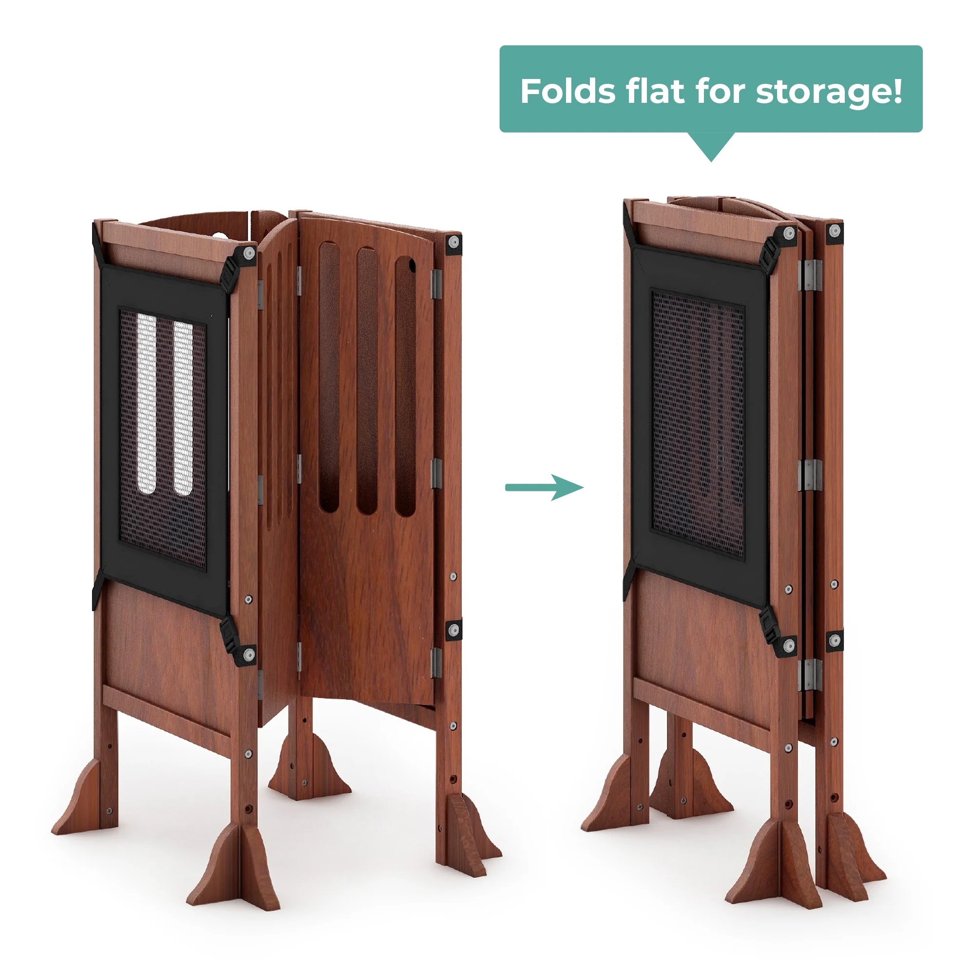 Guidecraft Contemporary Kitchen Helper Step Stool - White: Adjustable, Folding Montessori Toddler Tower - Safety Learning Furniture