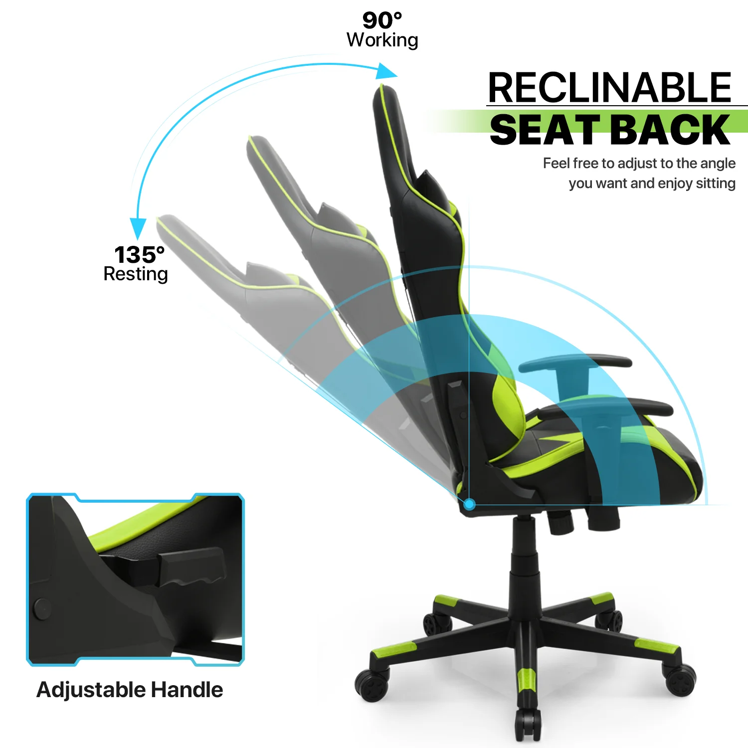 Magshion Ergonomic Gaming Chair, Comfortable Gaming Chair, Computer Chair Leather Desk Chair Adjustable Swivel Gaming Office Chair, Blue