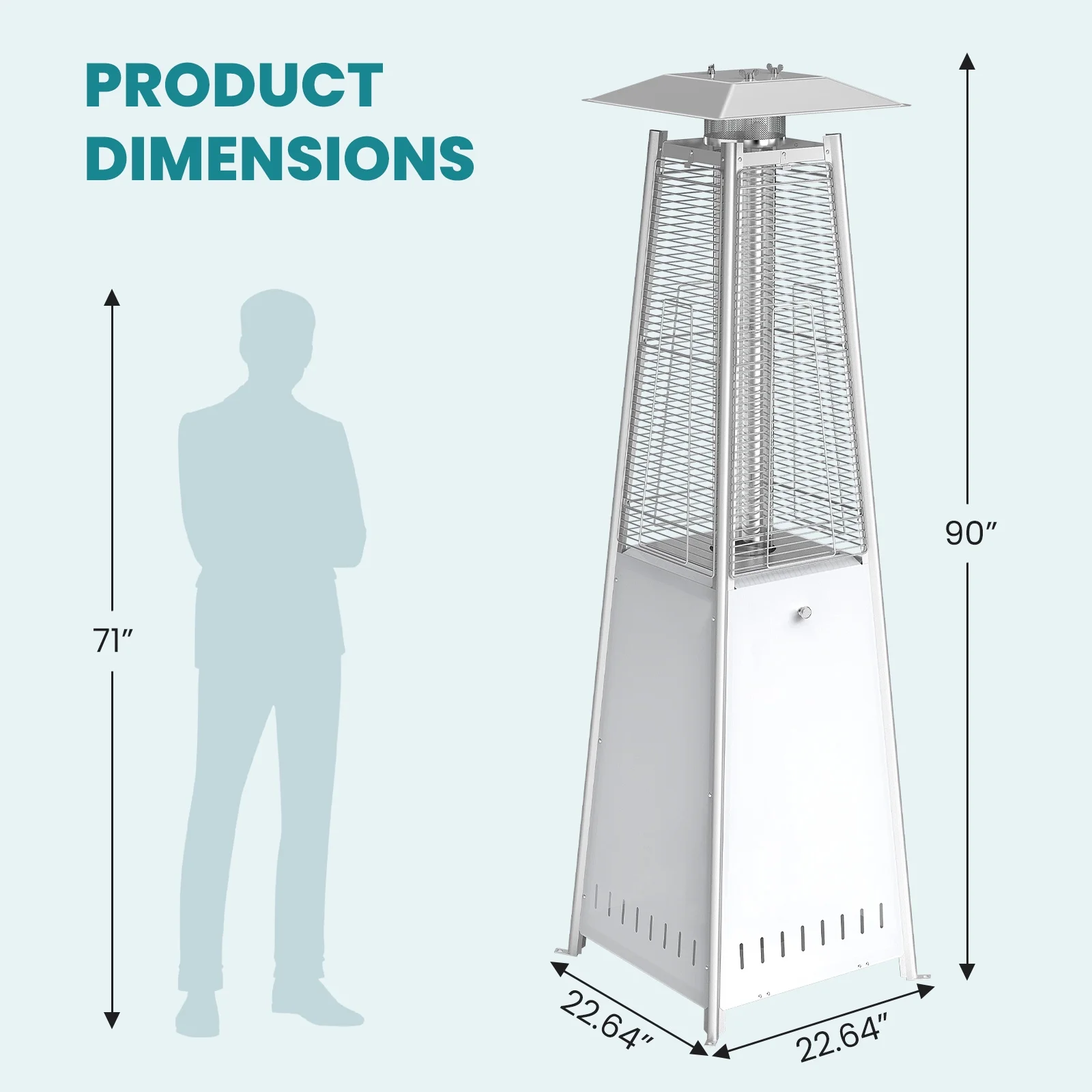 edx 42000 BTU Outdoor Propane Patio Heater Tower with Wheels, Stainless Steel