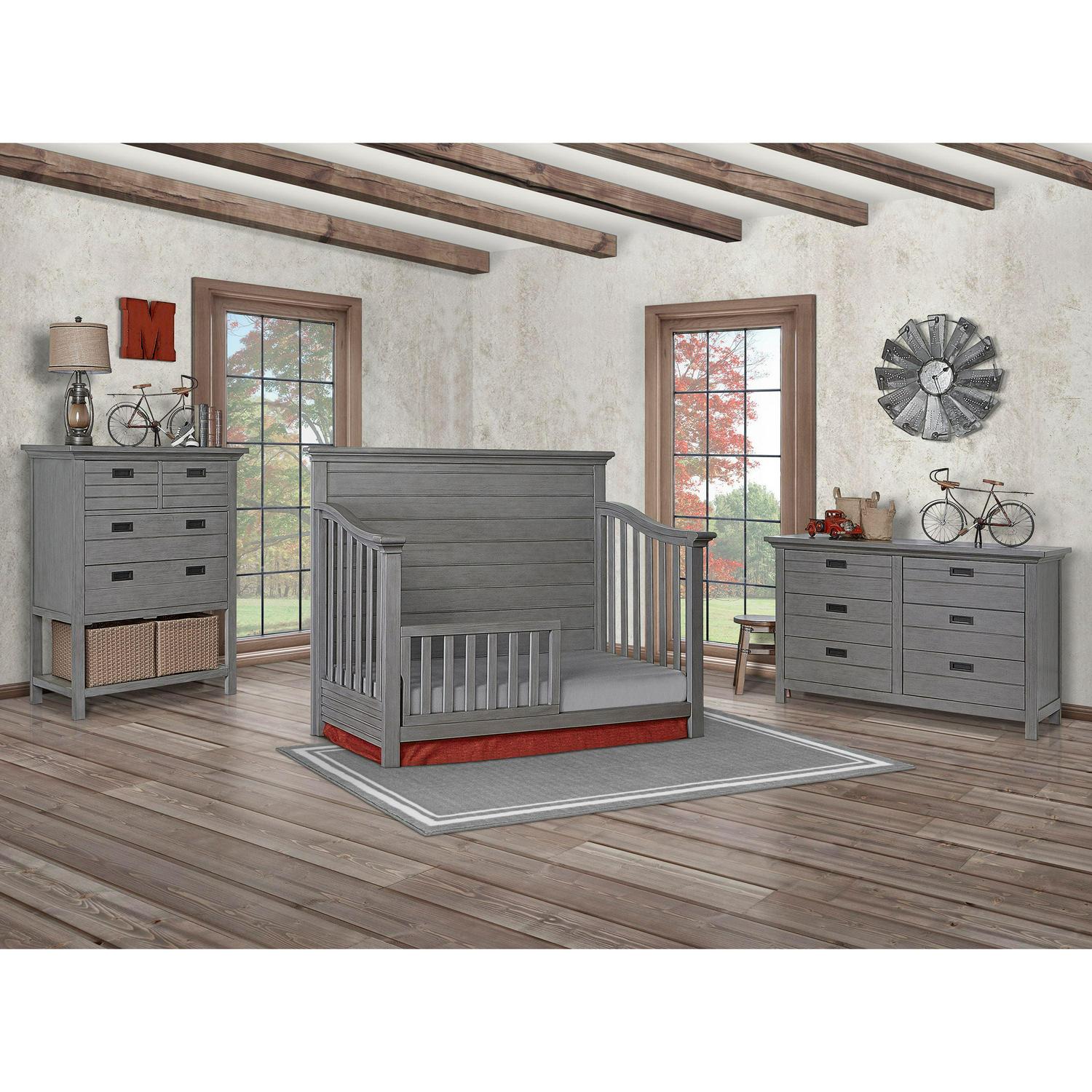 evolur Waverly 5-in-1 Full Panel Convertible Crib. Rustic Grey