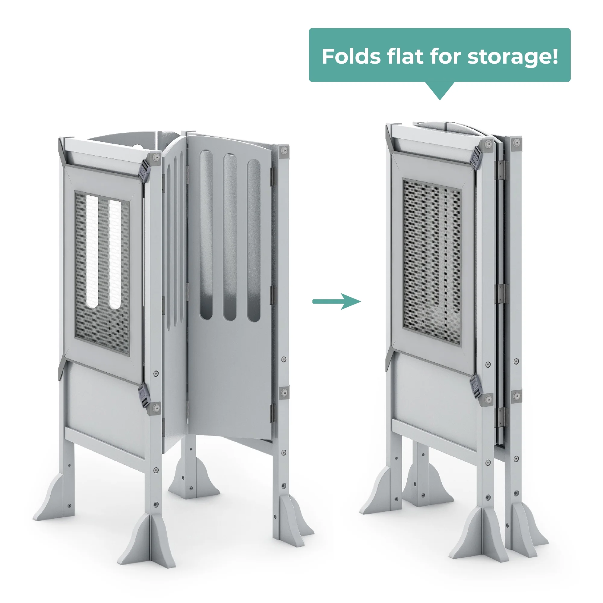 Guidecraft Contemporary Kitchen Helper Step Stool - White: Adjustable, Folding Montessori Toddler Tower - Safety Learning Furniture