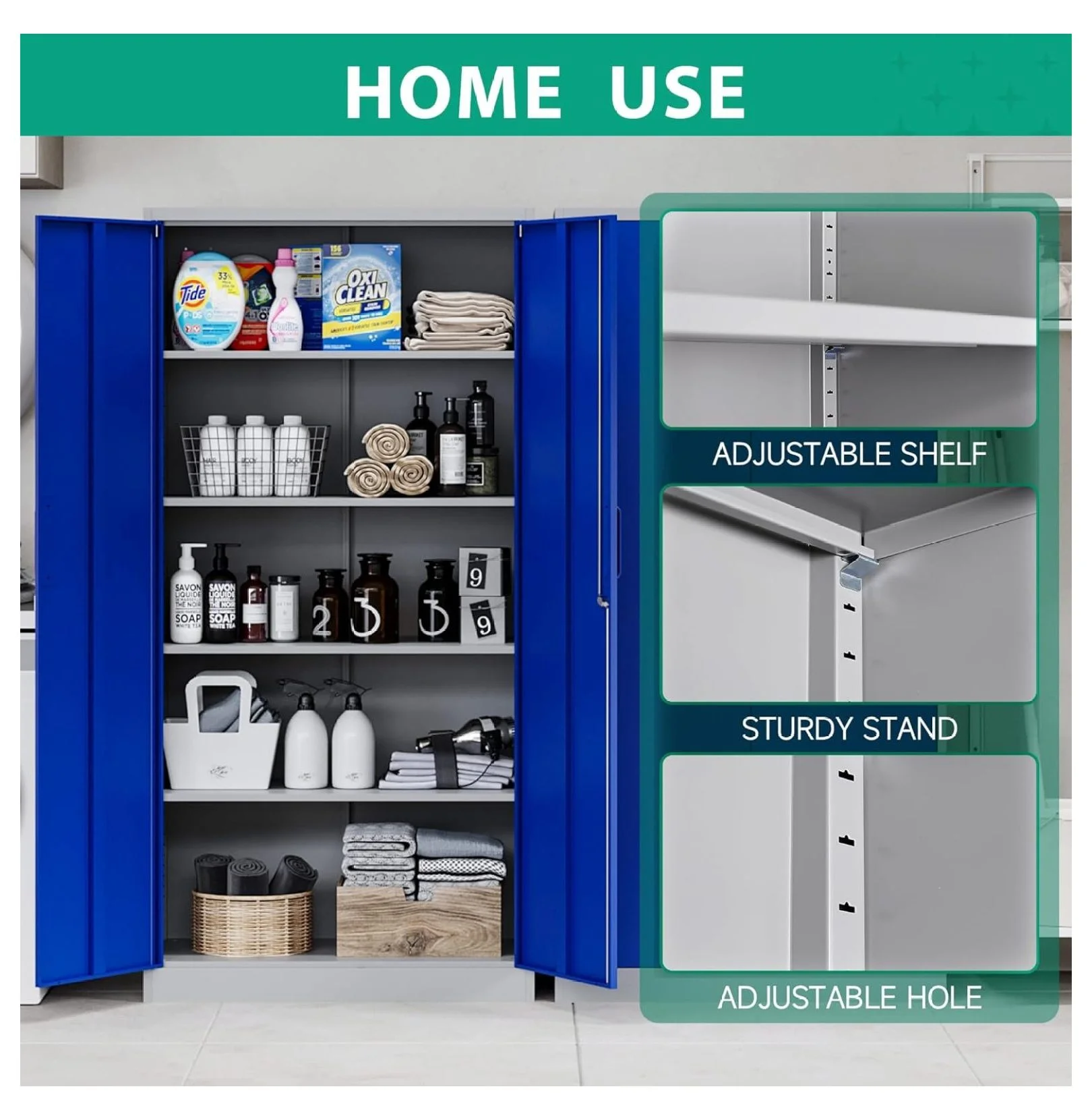 KriKac Metal Storage Cabinets with Lock Doors,Tall Locker Organizer Steel Garage Cabinets, 5 Adjustable Layers Shelves for Home, Office, Warehouse,Tool,Industrial(Black)