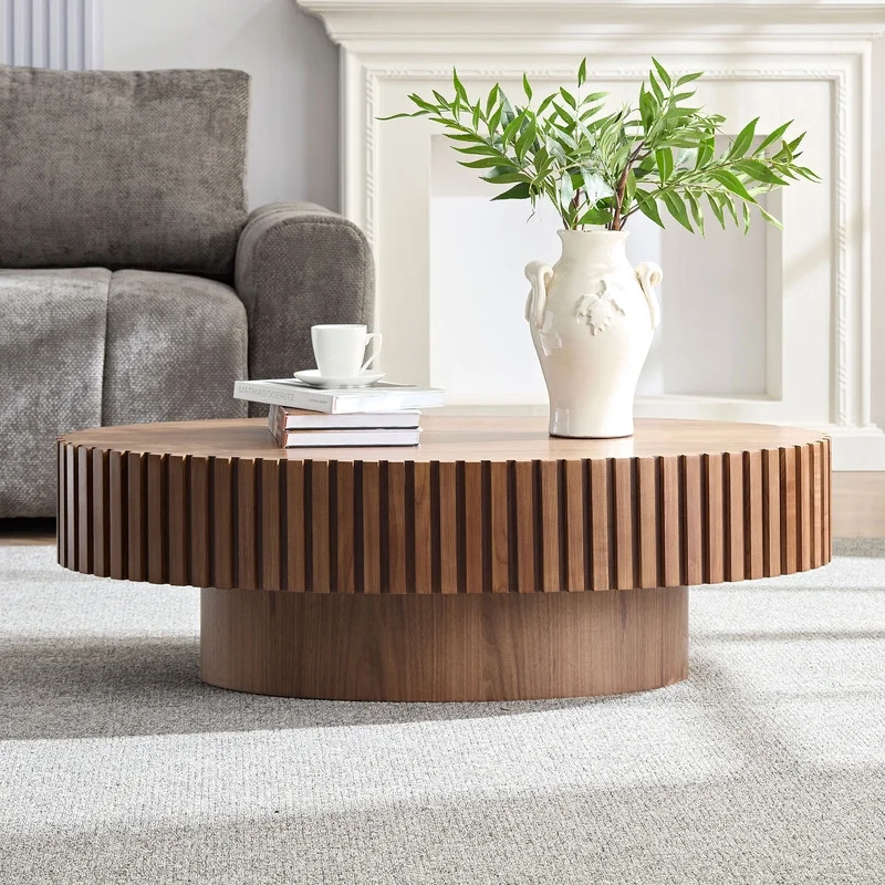 FFH 43.7 inch Oval Coffee Table for Living Room,Handcraft Rustic Corner Coffee Table Nature Wood Relief Sturdy Pedestal for Apartmen,Side Table Centre Table,Nature Wood