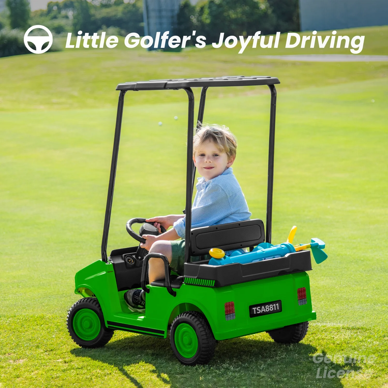 Track Seven 24V Ride on Car, Electric Golf Cart with Ceiling, Ride on Truck with Remote Control, Music, Rear Storage Box, Electric Car for Boys Girls Age 3+, 18.5