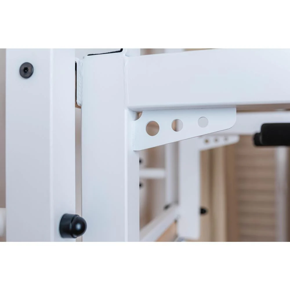 BenchK 733 White Wall bars with convertible steel 6-grip pull-up bar that can also be used as a barbell holder, dip bar with back support and advanced workout bench