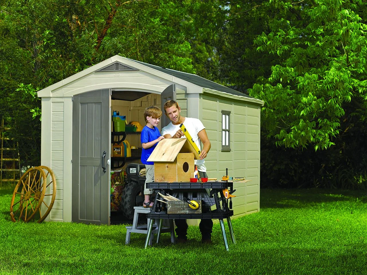 Keter Factor 8 x 11 Foot All Weather Resin Outdoor Storage Shed, Taupe