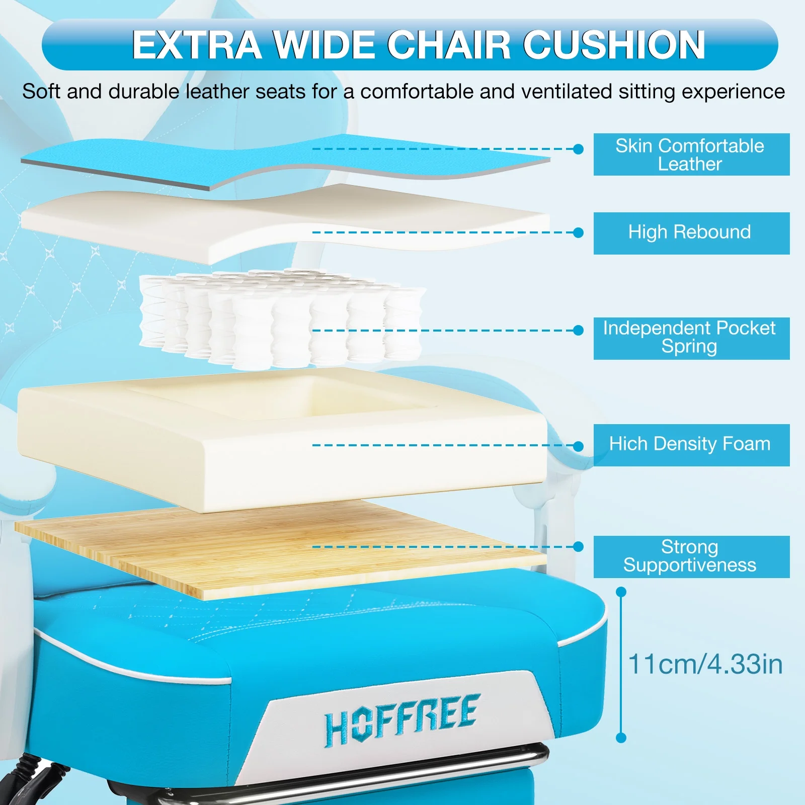 Hoffree Gaming Chair with Speakers PU Gamer Chair with footrest and massage Egonomic Computer Game Chair with Headrest and Lumbar Support for Adults and Office Gaming, 440 LBS