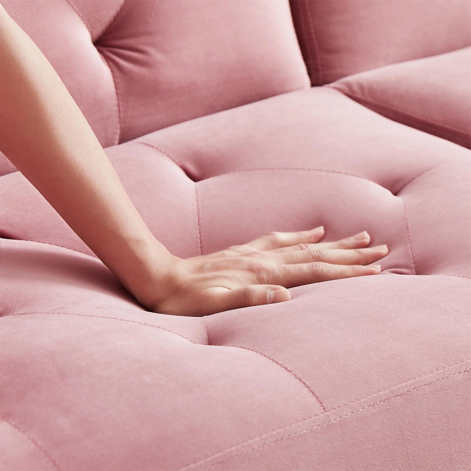 Convertible Futon Sofa Bed,Velvet Upholstered Nailhead Loveseat Sofa with Two Pillows,Modern Sleeper Couch Bed for Living Room,Bedroom,Green