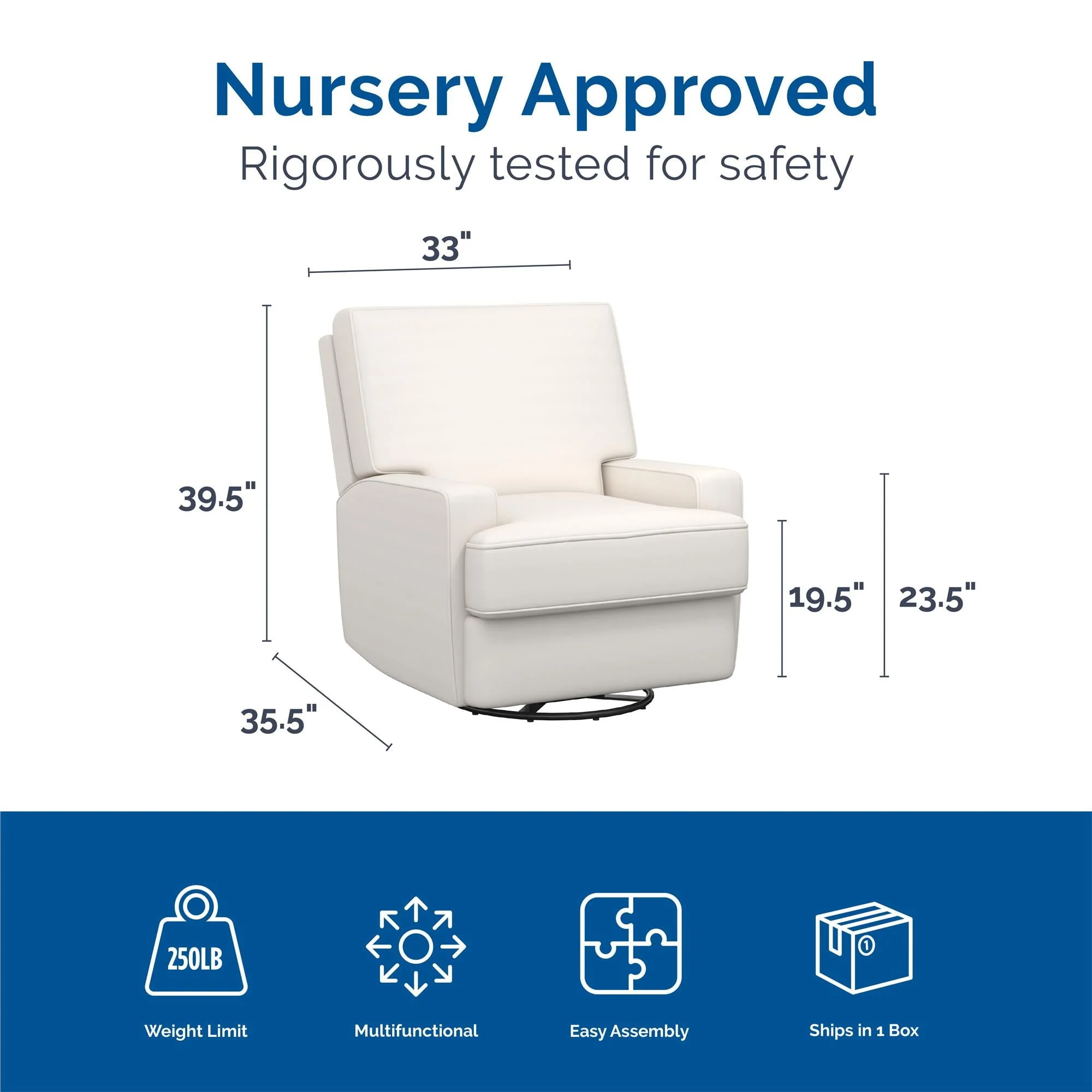 Baby Relax Rylan 4-in-1 Swivel Glider Rocker Recliner Chair, White Linen