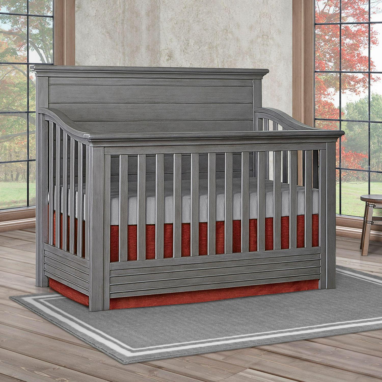 evolur Waverly 5-in-1 Full Panel Convertible Crib. Rustic Grey