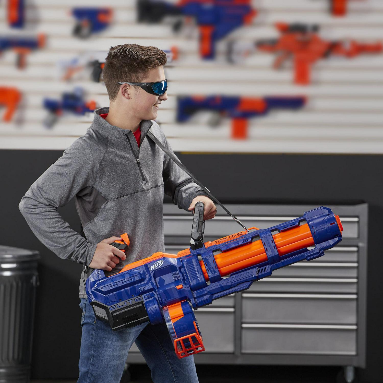 Nerf Elite Titan CS-50 Toy Blaster Fully Motorized 50 Dart Drum 50 Official Elite Dart Spinning Barrel. For Teens and Adults
