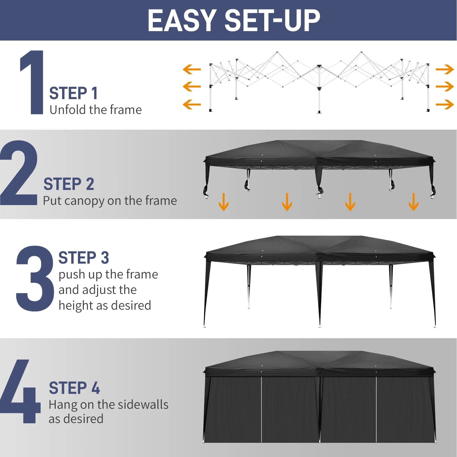 Zimtown 10'x20' Ez Pop up Backyard Canopy Heavy Duty Blue W/6 Sides