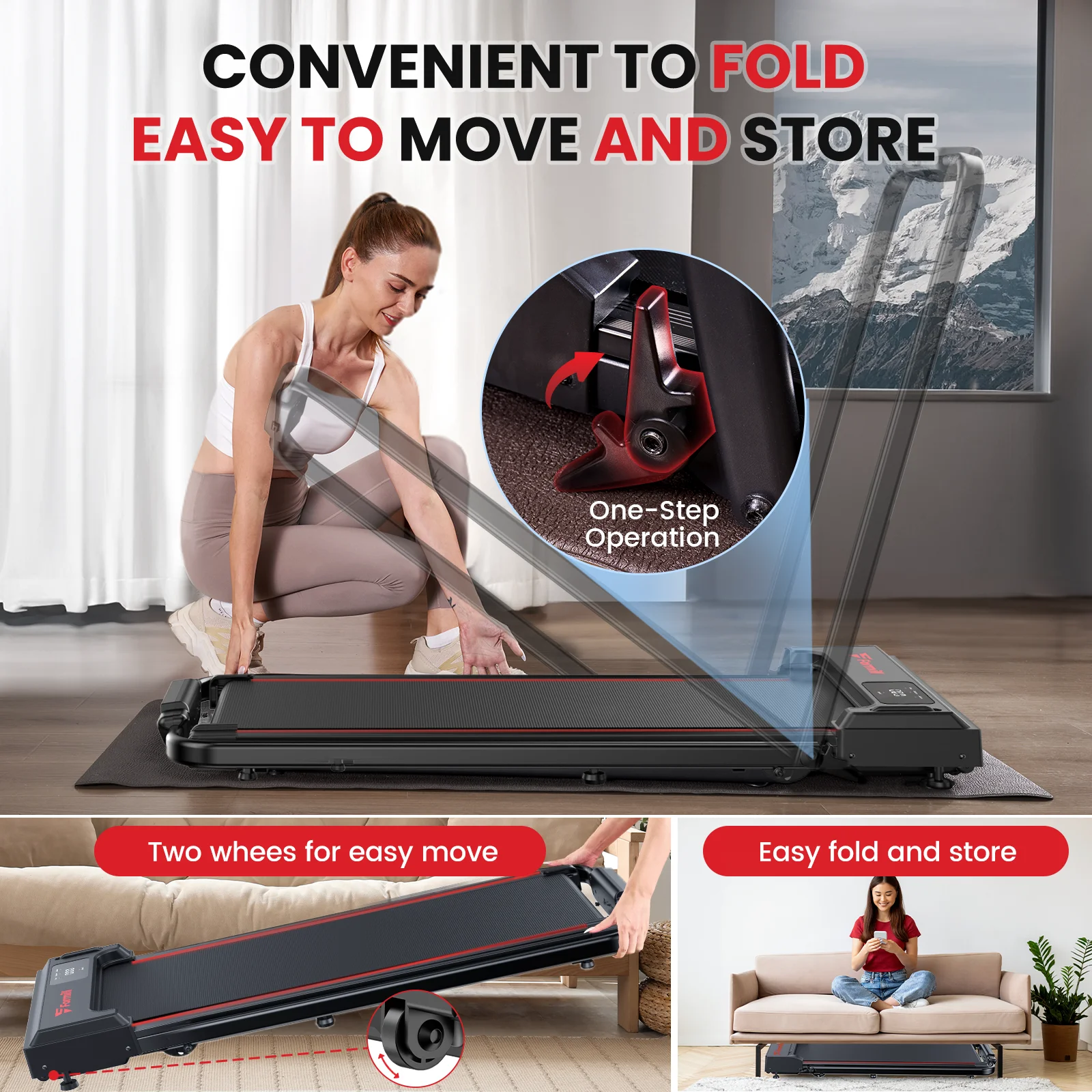 Treadmill 2 in 1 for Home/Office,Patbrela 300 Lbs Walking Pad Treadmill with HandleBar,Under Desk Treadmill with Mat, Touch Control,LED Display & Remote Control