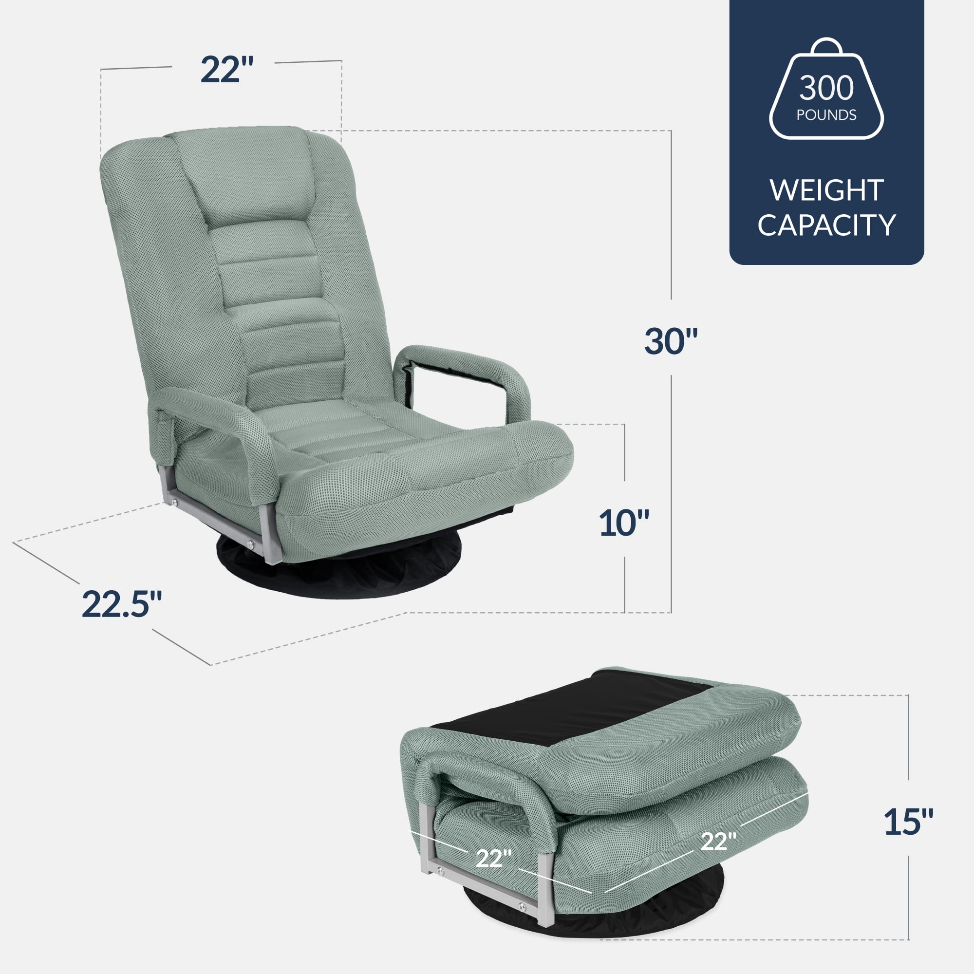 Best Choice Products 360-Degree Swivel Gaming Floor Chair w/ Armrest Handles, Foldable Adjustable Backrest - Black/Red