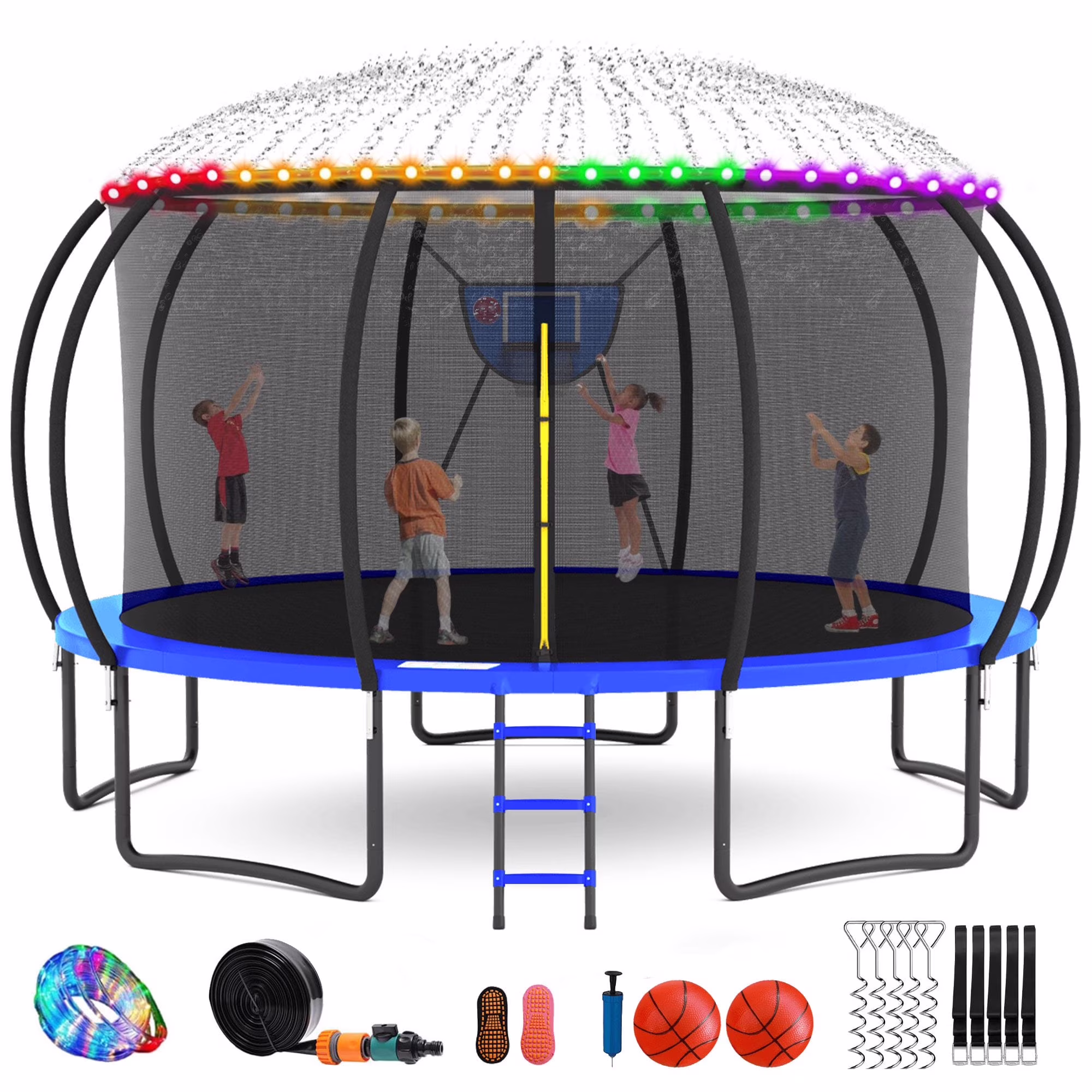 GVDV 16FT Outdoor Trampoline for Kids & Adults, Recreational Trampoline w/Ladder & Safety Net