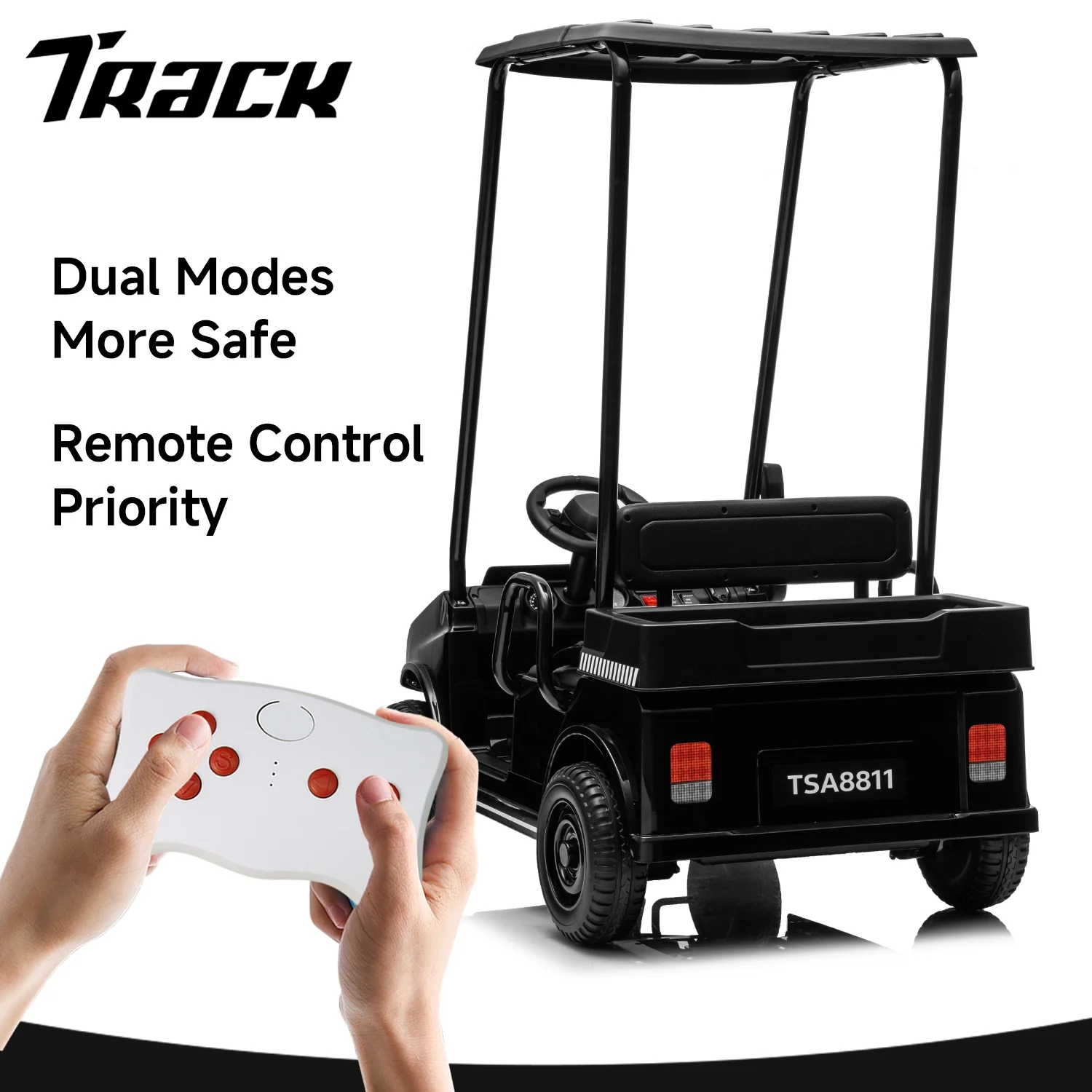 Track Seven 24V Ride on Car, Electric Golf Cart with Ceiling, Ride on Truck with Remote Control, Music, Rear Storage Box, Electric Car for Boys Girls Age 3+, 18.5