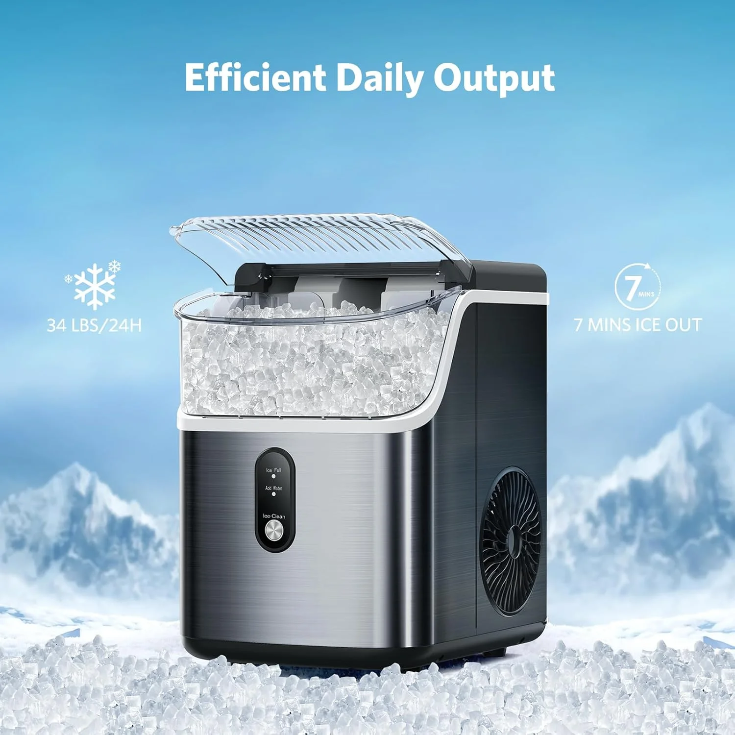 Havato Nugget Ice Makers Countertop ,35Lbs/Day, Portable Ice Machine Soft Chewable Pellet Ice with Auto-Cleaning Function for Kitchen, Office, Home,Silver