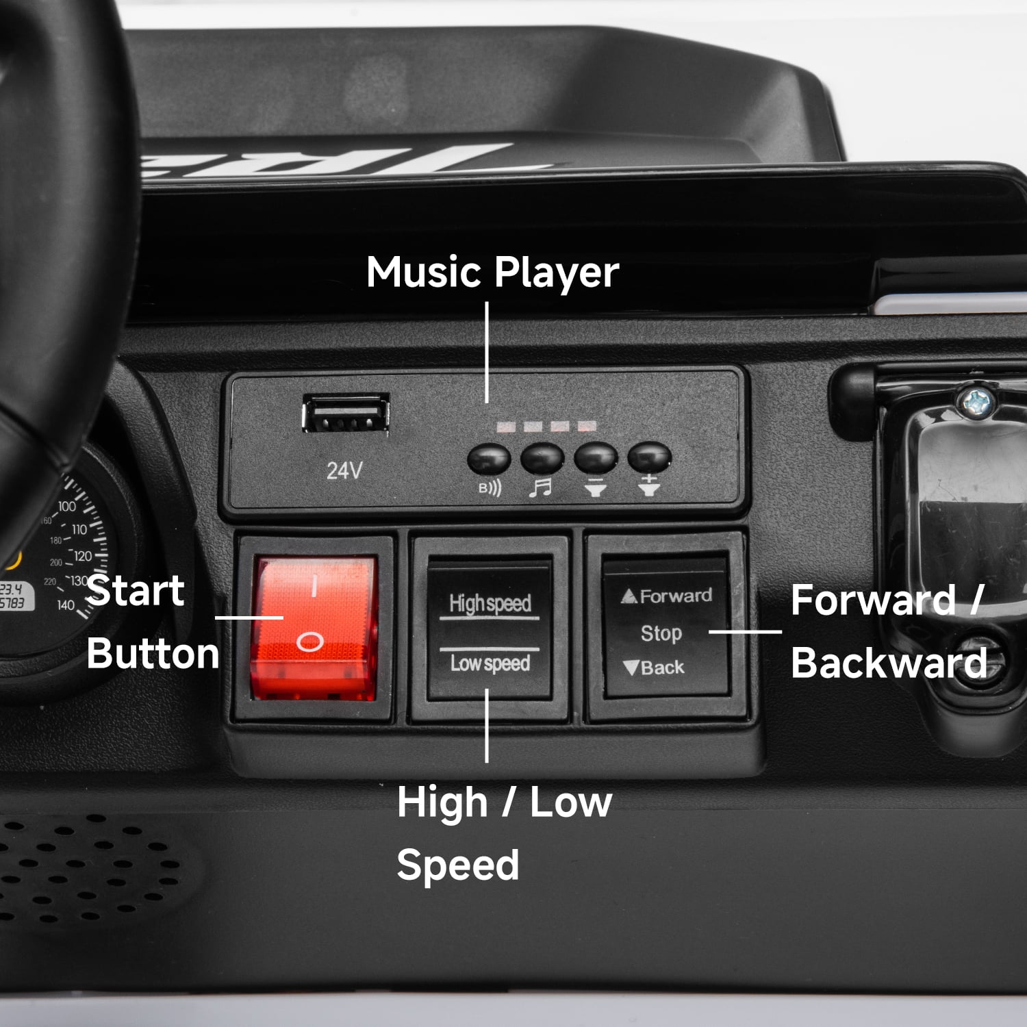 Track Seven 24V Ride on Car, Electric Golf Cart with Ceiling, Ride on Truck with Remote Control, Music, Rear Storage Box, Electric Car for Boys Girls Age 3+, 18.5