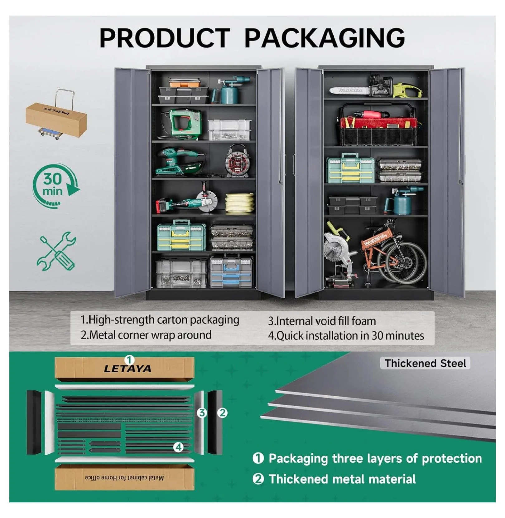 KriKac Metal Storage Cabinets with Lock Doors,Tall Locker Organizer Steel Garage Cabinets, 5 Adjustable Layers Shelves for Home, Office, Warehouse,Tool,Industrial(Black)