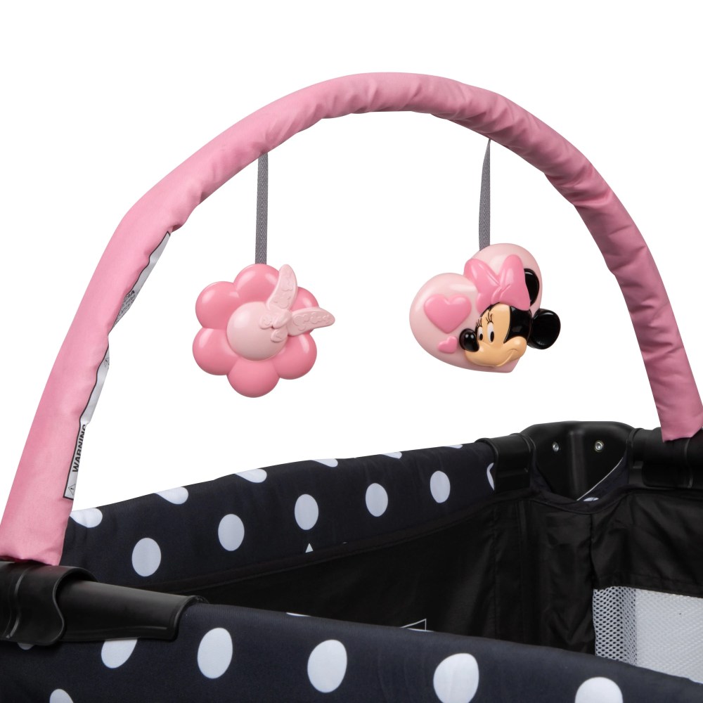 Disney Baby 3D Ultra Baby Play Yard with Bassinet and Toy Bar. Peeking Minnie