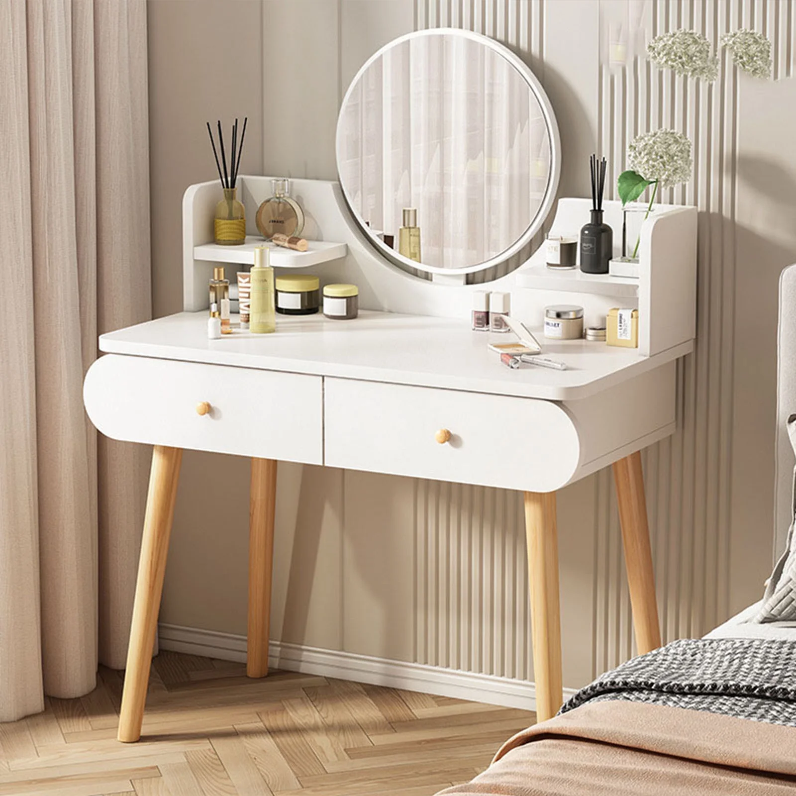 EONROACOO Makeup Vanity Table with Mirror, Dressing Table Vanity Desk, Adult Teen(White)