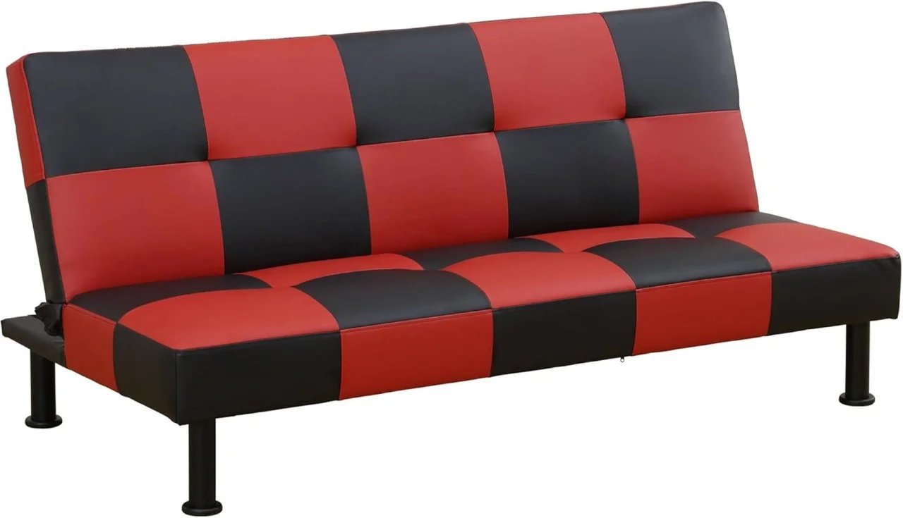 Couches for Living Room Upholstered Convertible Folding Futon Sofa Bed Modern Small Faux Leather Sleeper Sofa Love Seat for Bedroom, Apartment, Black