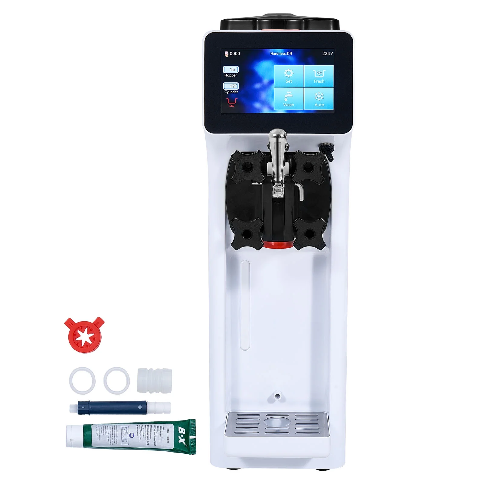 KFFKFF Commercial Ice Cream Machine 2.7-4gal/10-15L/H 4L Hopper Single Flavor Countertop Soft Serve Ice Cream Maker Auto Clean Pre-Cooling