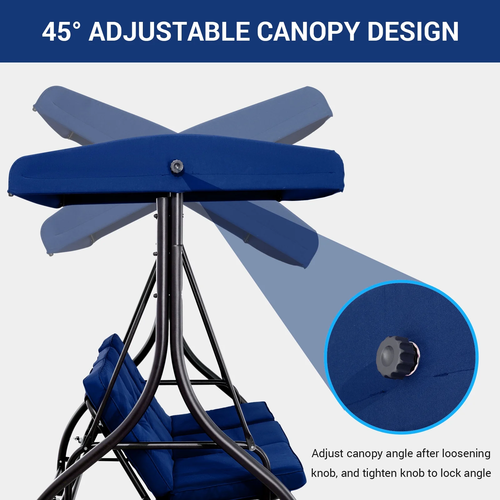 Pirecart 3 Person Patio Porch Swing Outdoor Converting Swing Glider Hammock with Adjustable Canopy, Cushions, Red