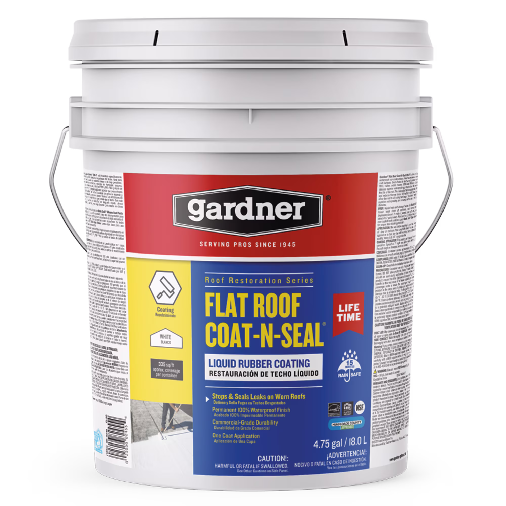 GARDNER Flat Roof Coat-N-Seal Liquid Rubber Coating, White, 5 Gallon