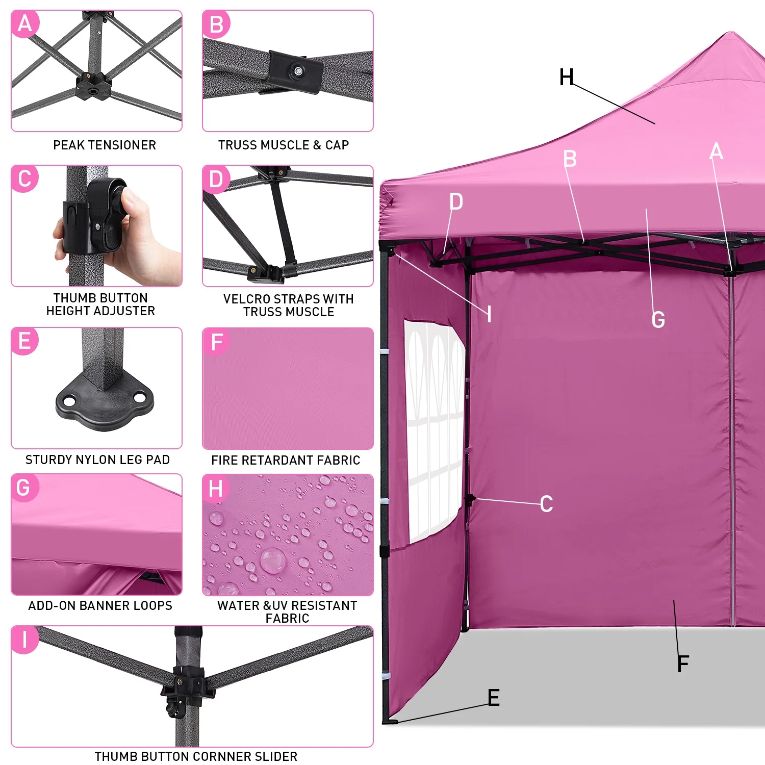 Ainfox 10' x 10'Heavy Duty Pop up Canopy Tent with Sidewalls,Folding Instant Outdoor Gazebo,Sun Shade Tent,Pink