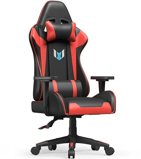 Bigzzia Gaming Chair Pu Leather Office Chair with Ergonomic Lumbar Pillow, Reclining Racing Game Chair Backrest and Seat Height Adjustable Swivel Recliner,Esports Chair with Headrest