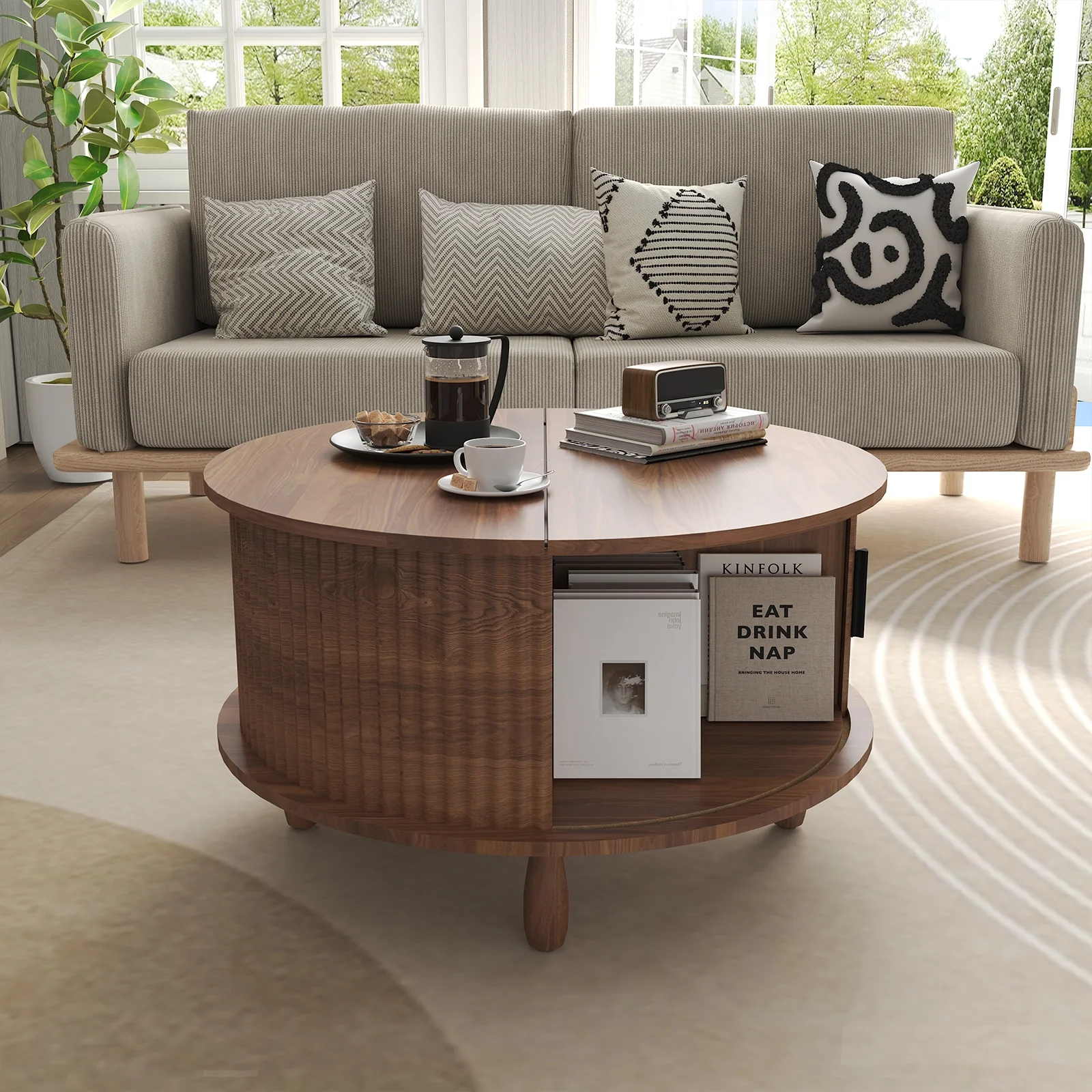 RUMLIVE Round Coffee Table with Storage, 30.7