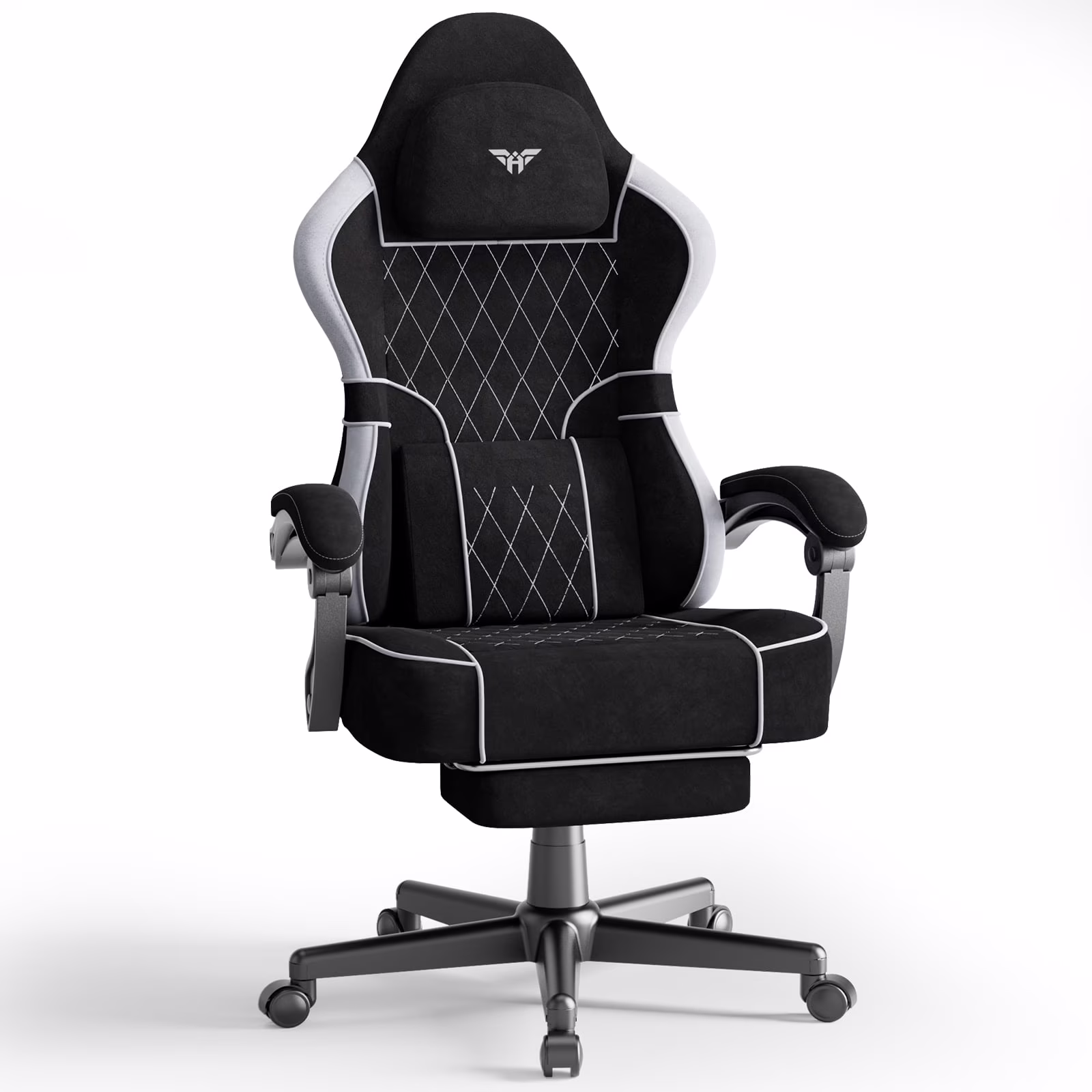 SOONTRANS Gaming Chair for Adults, Velvet Fabric High Back Comfortable Video Game Chair with Footrest and Massage Lumbar Cushion, Racing Computer Desk Chair, Ergonomic Gamer Chair, Black/Grey
