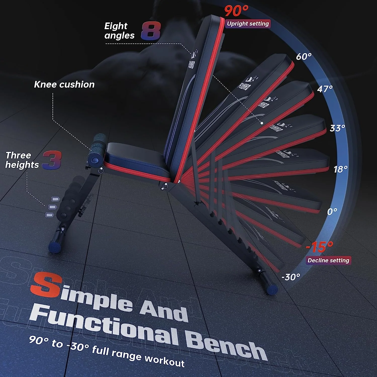 FLYBIRD Adjustable Weight Bench Workout Bench for Home Gym, 15 Degree Decline Sit-Up Resistance Bands Included , Sturdy Durable Folding Weight Bench for Years of Workout