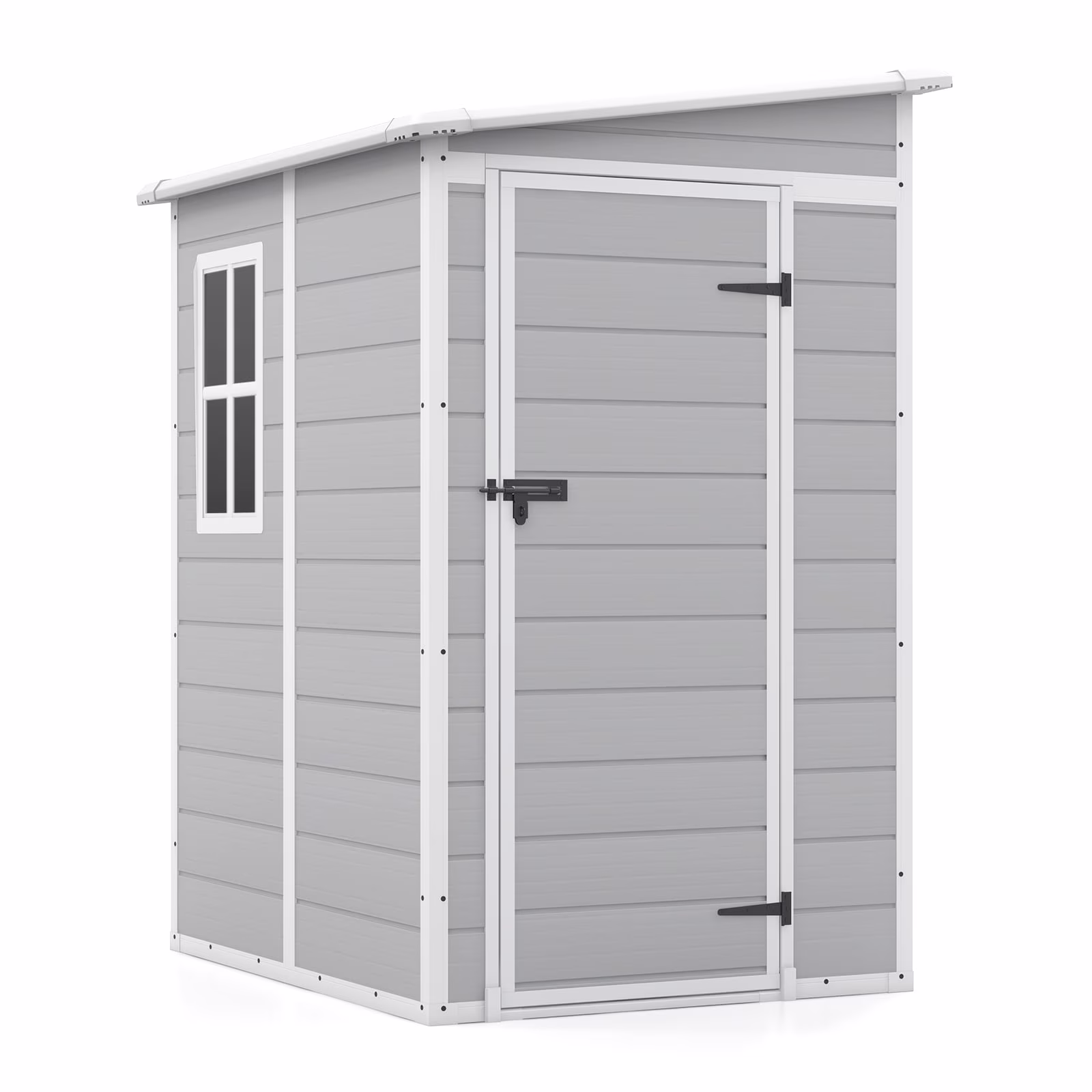 Patiowell 5x4 FT Outdoor Storage Shed, Resin Storage Shed with Floor & Window & Lockable Door for Patio Furniture, Garden Tools and Bicycle, White