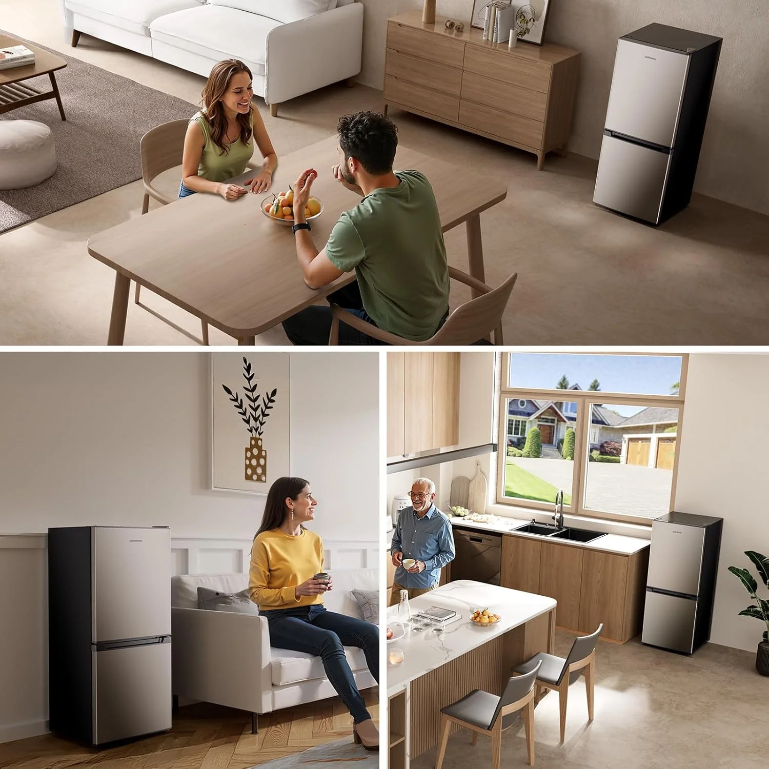 Upstreman 4.0 Cu.Ft Mini Fridge with Bottom Freezer, 2 Door Small Refrigerator with Adjustable Thermostat and Removable Glass Shelves for Bedroom, Dorm, Office, Apartment, Black BM40