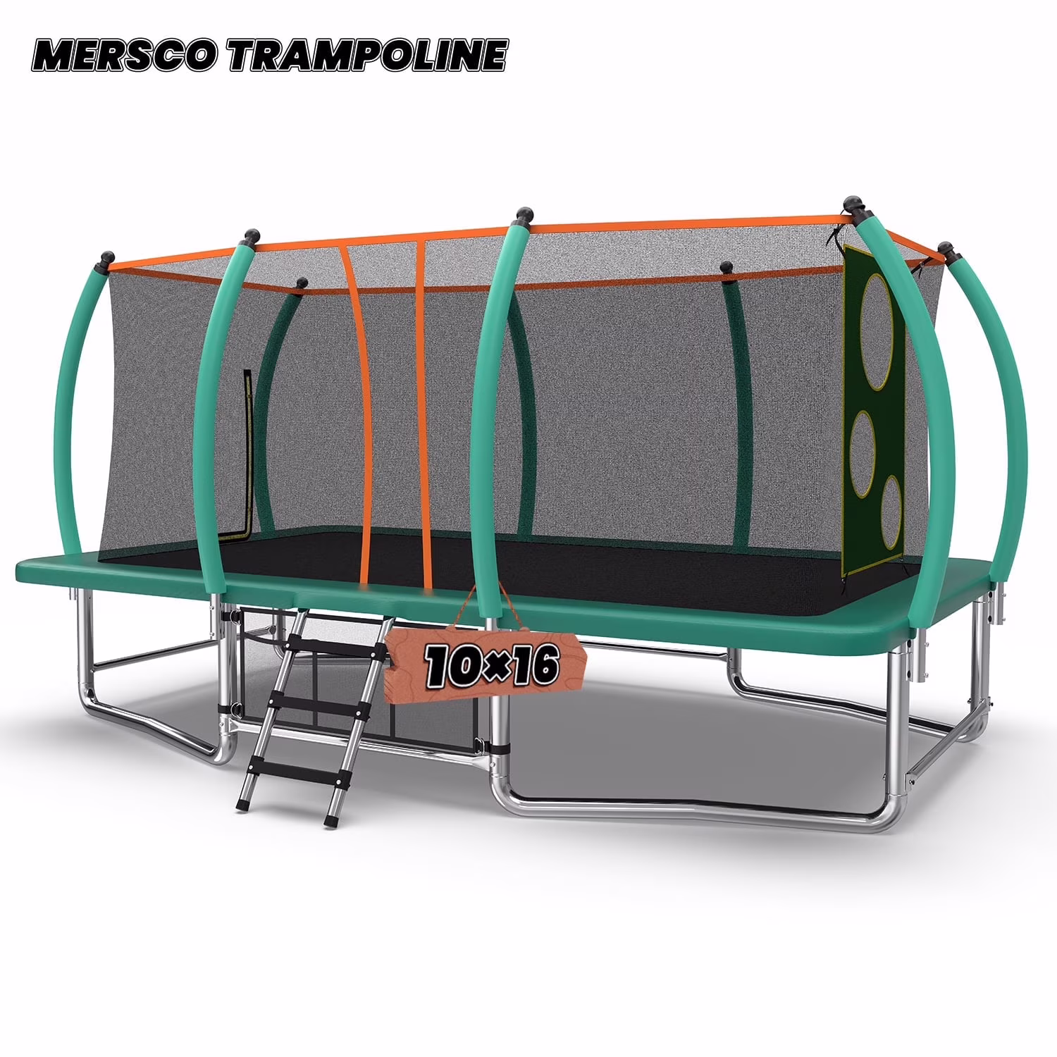 Mersco 10x16ft Large Rectangle Trampoline for Kids and Adults,Big Outdoor Trampoline with Enclosure Net,Football Net & Storage Bag,Total 1760Lbs Bearing,Birthday Party Gifts,Green
