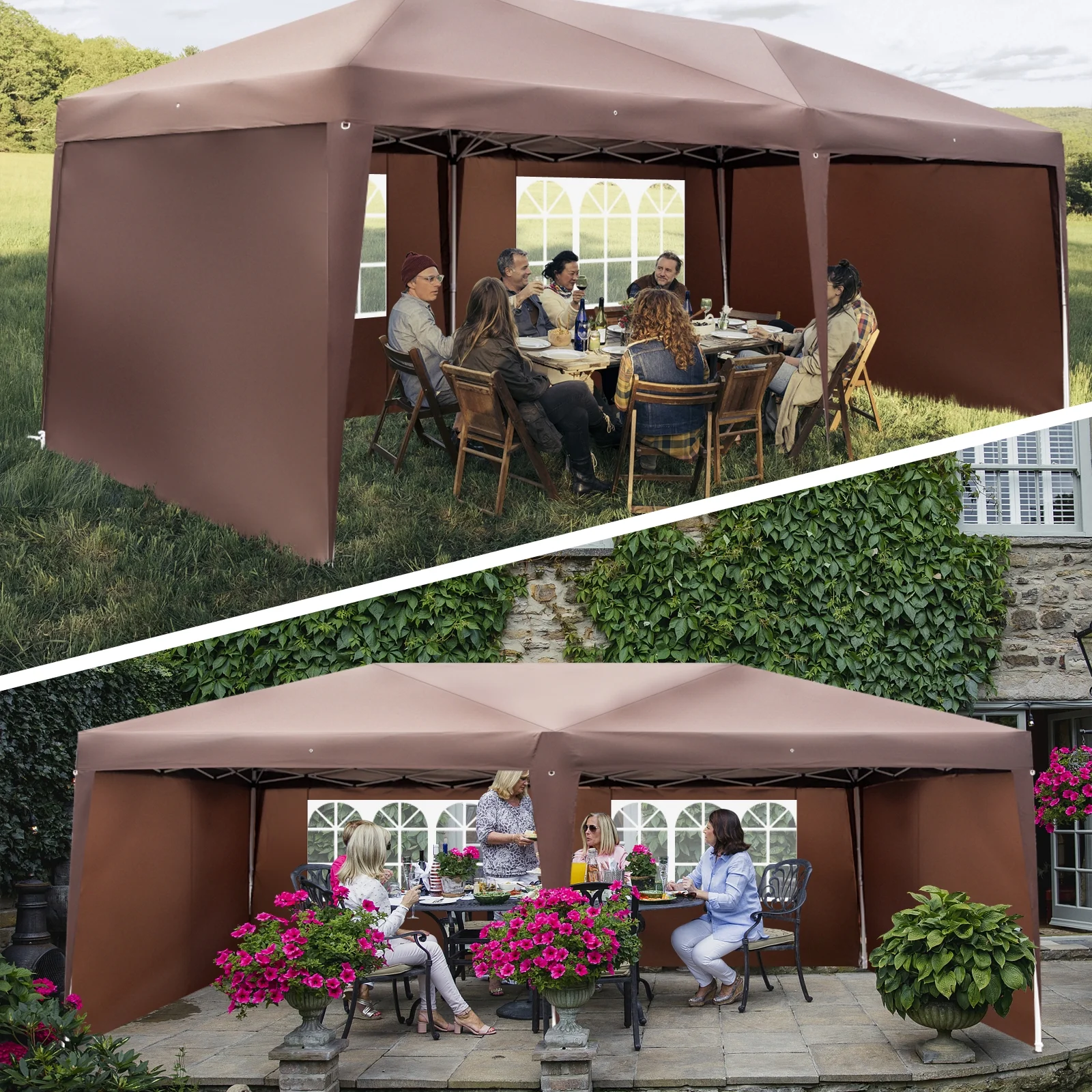 Zimtown 10'x20' Ez Pop up Backyard Canopy Heavy Duty Blue W/6 Sides