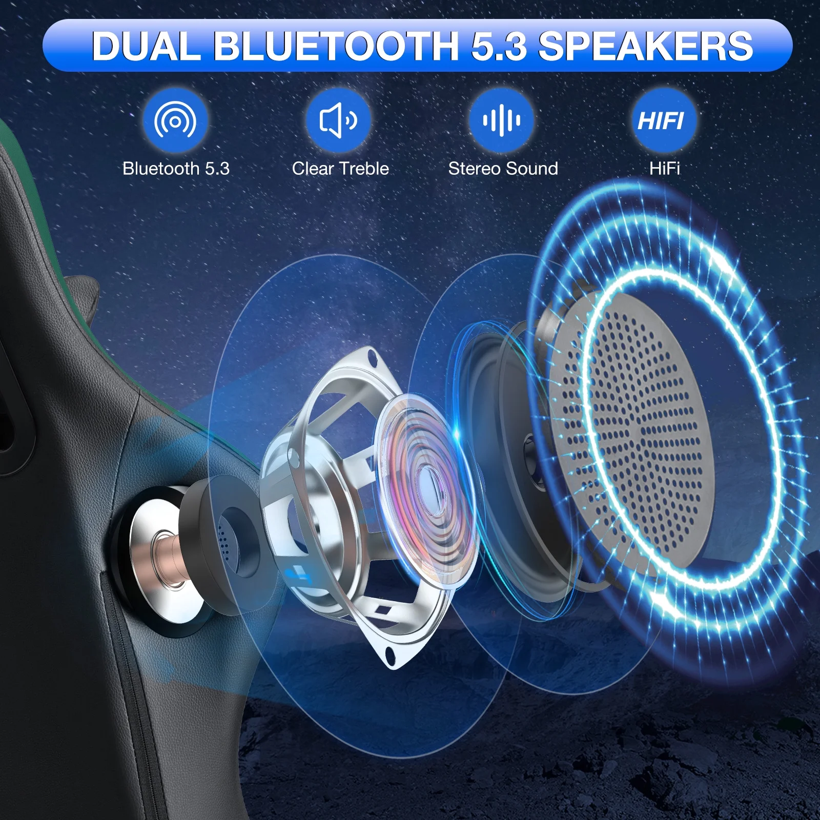 Hoffree Gaming Chair with Speakers PU Gamer Chair with footrest and massage Egonomic Computer Game Chair with Headrest and Lumbar Support for Adults and Office Gaming, 440 LBS