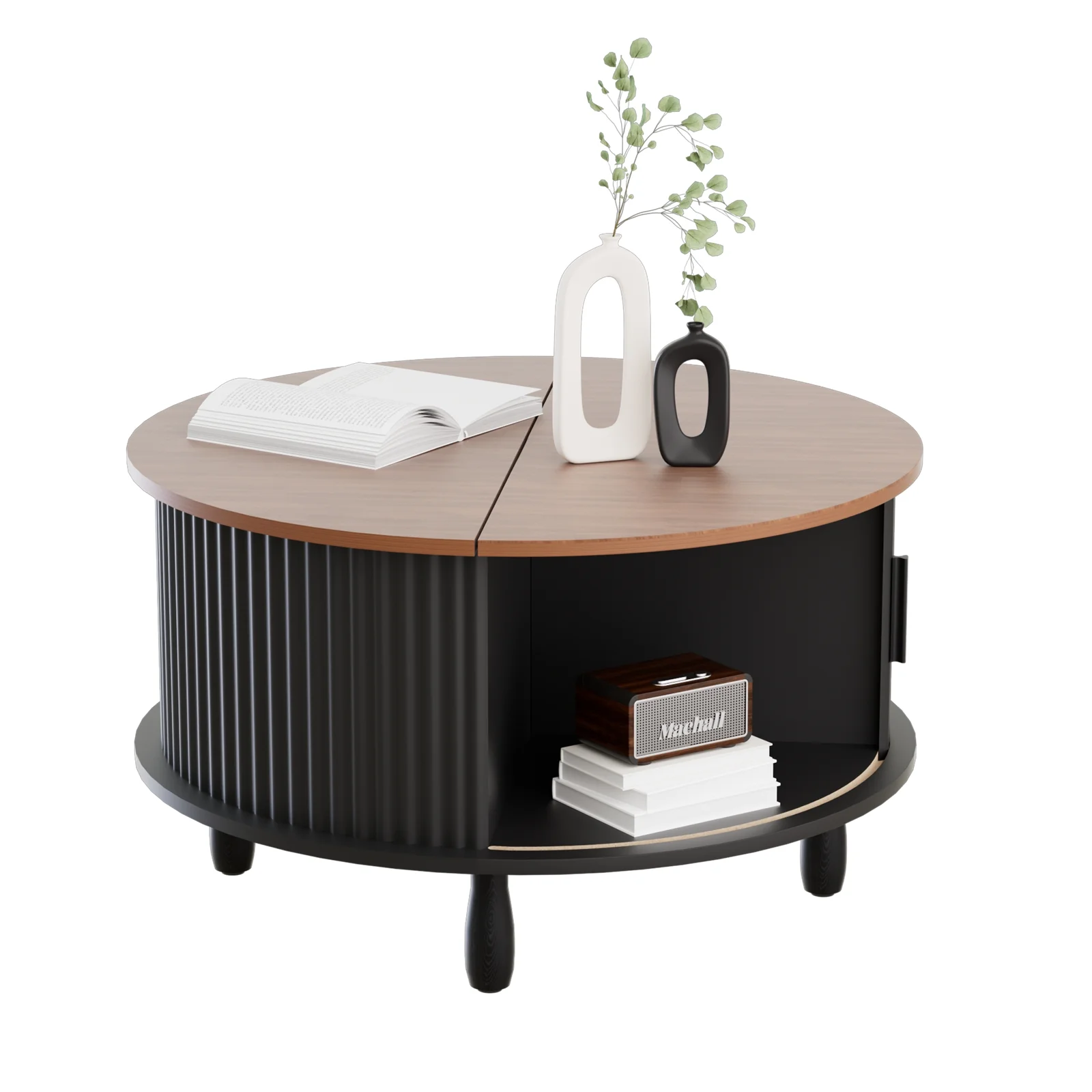 RUMLIVE Round Coffee Table with Storage, 30.7